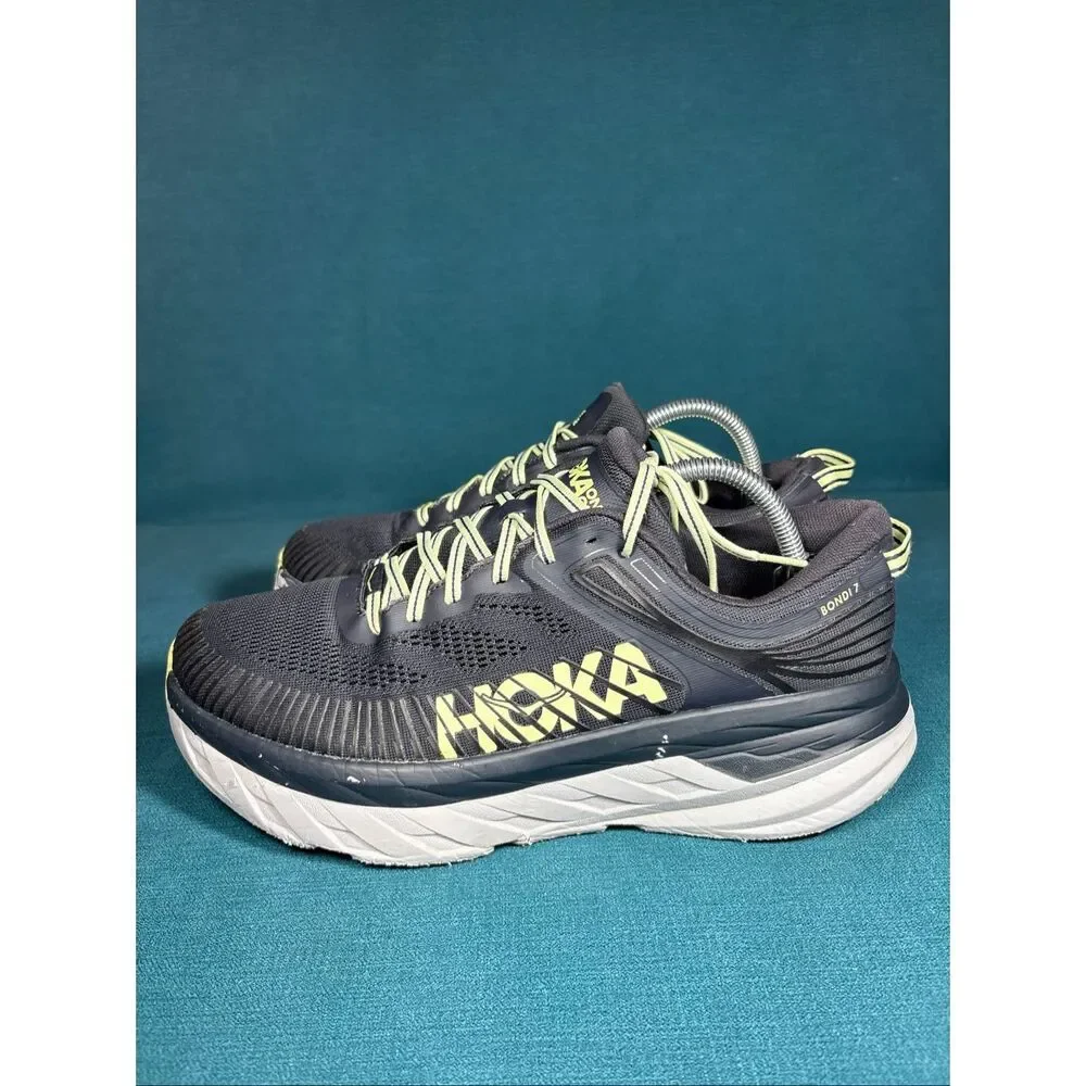 Hoka One One Bondi 7 Black Yellow Men's Running Shoes Size 11 D 1110518-BGBT
